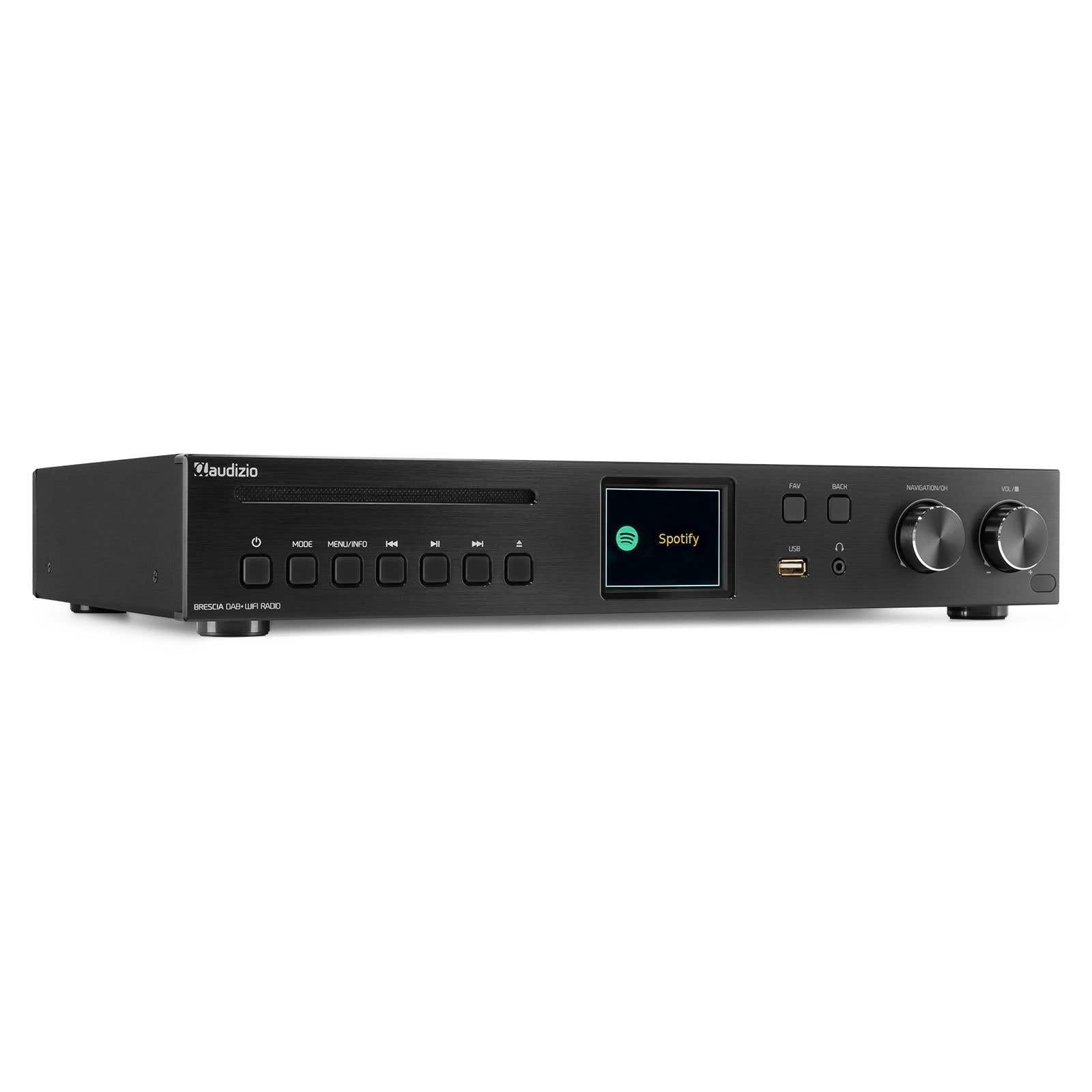 Audizio Brescia Amplificateur Hi-FI avec Radio Internet 120W - Noir, Radio Dab+/FM, Bluetooth 5.0, CD, MP3, USB, Entrée/Sortie RCA, 2 Sorties HP, Idéal pour Écouter Vos Musiques à la Maison