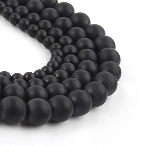 Yochus 60 cuentas de piedras preciosas de ónix negro mate natural, 0.236 pulgadas (0.236 in), cuentas redondas sueltas para hacer joyas, aretes,