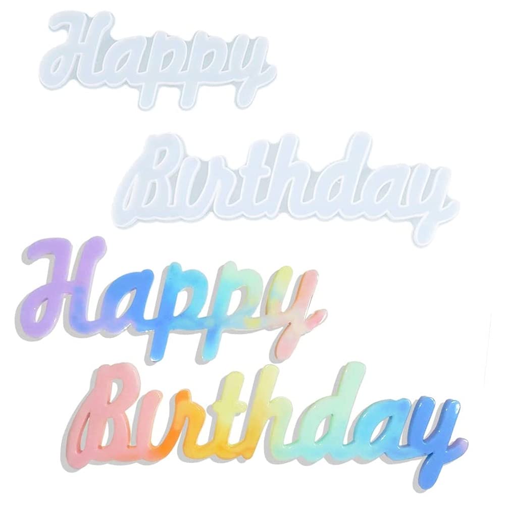 Color BristlesCreative Happy Birthday Transparent Epoxy Resin Casting Silicone Letter Mold for Making Birthday Party Home Decoration.