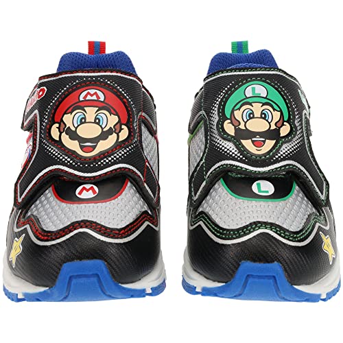 Super Mario Nintendo Boys Mario Luigi Mismatch Light-Up Sneakers, Black Grey, 13 Little Kid #TOP5