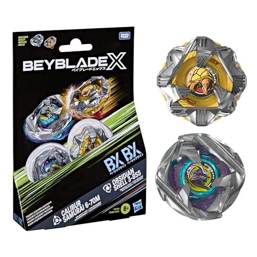 Beyblade X Calibur Samurai 6-70M BX & Obsidian Shell 3-85S BX Takara Tomy Dual Pack Set with 2 Right-Spinning Tops, Battling Tops Game Toys, Ages 8+