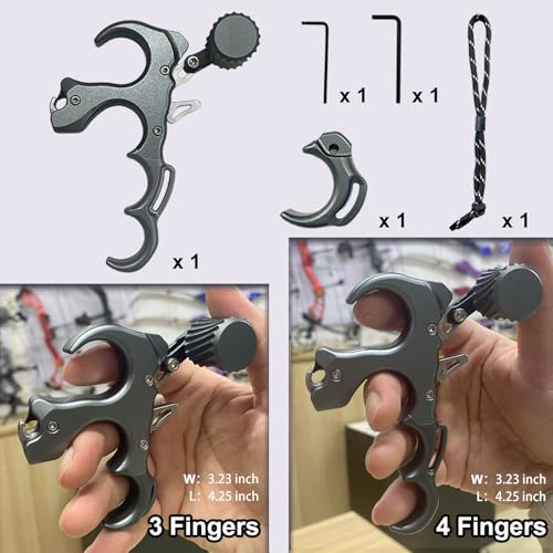 BLANCOHABIL Compound Bow Release - Aluminum Alloy 3/4 Finger Adjustable, Ambidextrous, Non-Slip Thumb Trigger with Wrist Strap & Tool - Grey by BLANCOHABIL - Image 2