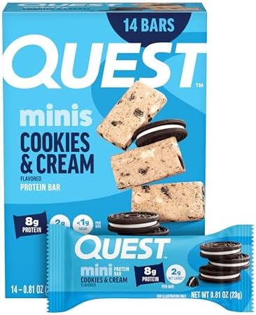 Quest Nutrition Mini Cookies & Cream Protein Bars, 8g Protein, 1g Sugar ...
