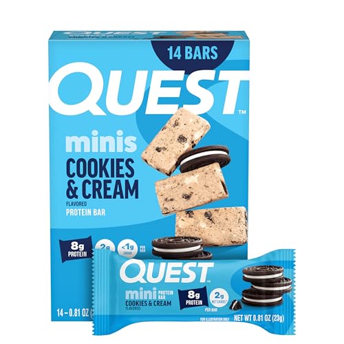 Image of Quest Nutrition Mini Cookies & Cream Protein Bars, 8g Protein, 1g Sugar, 2g Net Carbs, Gluten Free, 14 Count