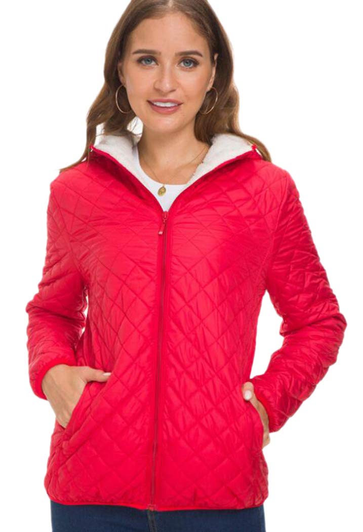 caterto Women's Hooded Lightweight Quilted Short Faux Fur Lined Jacket Outwear Puffer Coat-picture-31