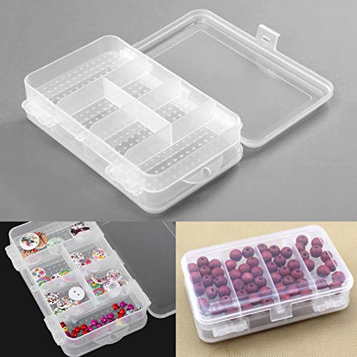 Muxsam Double Sided Storage Organizer Container With Dividers, 1-Pack Jewelry Box Case 5.6X3.3In For Craft Beads Makeup Rings Earrings Necklace Fishing Tackles Screws (Plastic Front 4 + Back 6 Grids) #TOP2