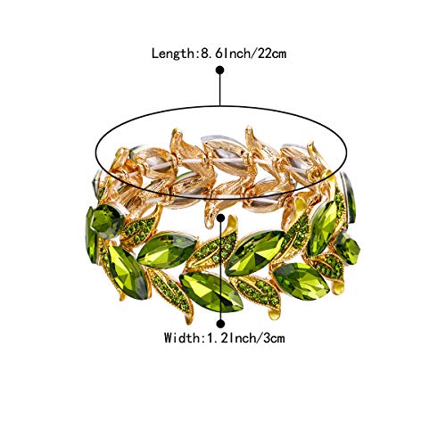 Brilove Wedding Bridal Bracelet For Women Marquise-Shape Leaf Stretch Bangle Bracelet Peridot Color Gold-Toned #TOP3