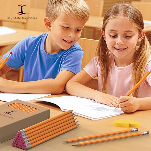 Bay State Importers #2 HB Pencils Bulk 50 Pack | Pre-Sharpened Yellow Wood Pencils with Erasers, Smooth Writing for School, Classroom, Teachers, Office, Exams & Drawing - Image 4