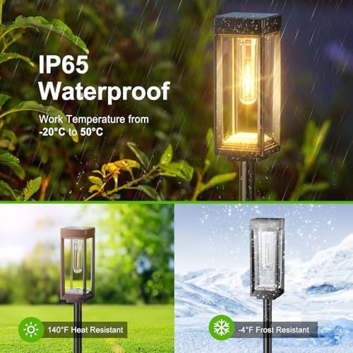WdtPro 8 Pack Tall Solar Pathway Lights Outdoor, Bright Solar Powered Garden Lights Waterproof, Auto On/Off, Up to 15H Outdoor Lighting for Lawn Patio Walkway Driveway Path Yard Decor - 1
