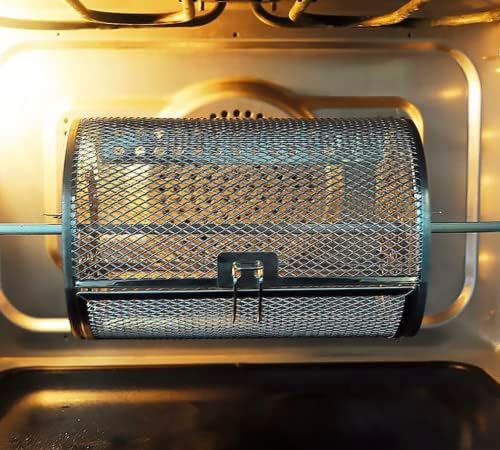 Stainless Steel Rotisserie Basket - Grill Roaster Drum - Oven Basket - Air Fryer Accessories - 360ยฐ Rotating - Ideal for Peanuts, Coffee Beans, BBQ, Walnuts - DIY Kitchen Cooking Tool