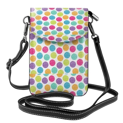 Porte-téléphone femme sac bandoulière cuir PU portefeuille cartes de crédit pois brillants