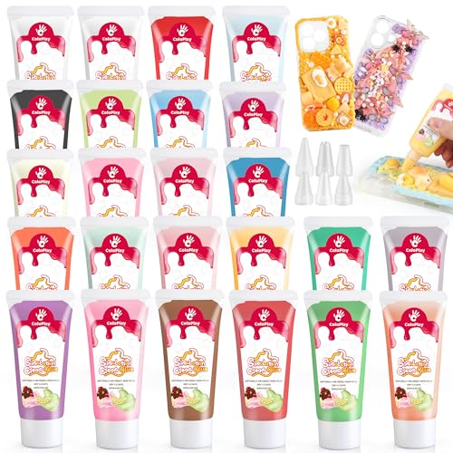 Cream Glue 24PCS 50g Whipped Cream Glue Kit with 36PCS Piping Tip DIY Phone Case Kit for Decoration Craft for Birthday Christmas