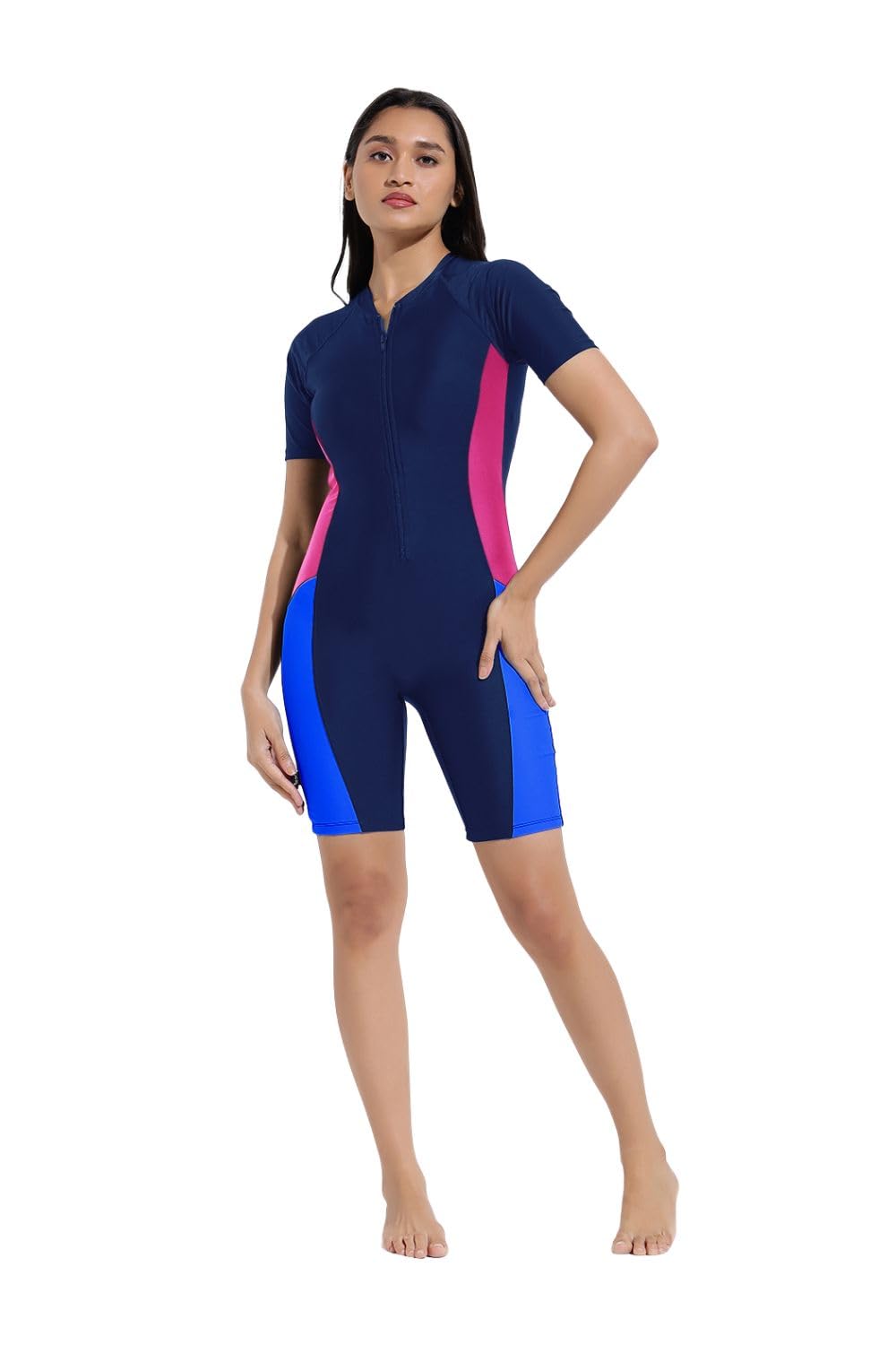lycot Women's Nylon Legging Half Sleeves High Neck (Front Zip) Pattern Single Piece Swimwear/Swim Suit-picture-5