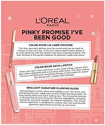 L'Oréal Paris Gift Set, Includes Lipstick, Lip Gloss and Lip Liner, Full-Sized Products, Plump and Pout