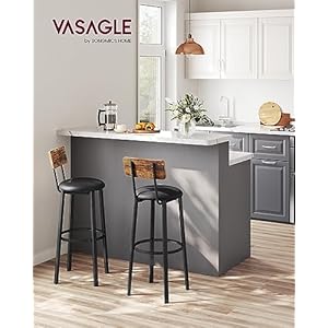 VASAGLE Bar Stools, Set of 2 PU Upholstered Breakfast Stools, 29.7 Inches Barstools with Back and Footrest, Simple Assembly, for Dining Room Kitchen Counter Bar, Rustic Brown and Black ULBC069B81 VASAGLE Bar Stools Set of 2 PU Upholstered Breakfast Stools 297 Inches Barstools with Back and Footrest Simple Assembly for Dining Room Kitchen Counter Bar Rustic Brown and Black ULBC069B81