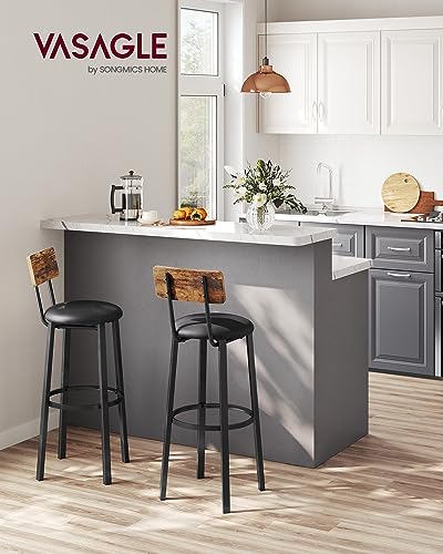 VASAGLE-Bar-Stools-Set-of-2-PU-Upholstered-Breakfast-Stools-297-Inches-Barstools-with-Back-and-Footrest-Simple-Assembly-for-Dining-Room-Kitchen-Counter-Bar-Rustic-Brown-and-Black-ULBC069B81 VASAGLE Bar Stools Set of 2 PU Upholstered Breakfast Stools 297 Inches Barstools with Back and Footrest Simple Assembly for Dining Room Kitchen Counter Bar Rustic Brown and Black ULBC069B81