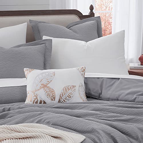 Mairêve Grey Comforter Queen Set, Textured Design Minimalist Comforters Queen Size, All Season Comfortable Bedding Sets Queen 8 Pieces With Comforters, Sheets, Pillowcases & Shams (Queen, 90"X90") #TOP4
