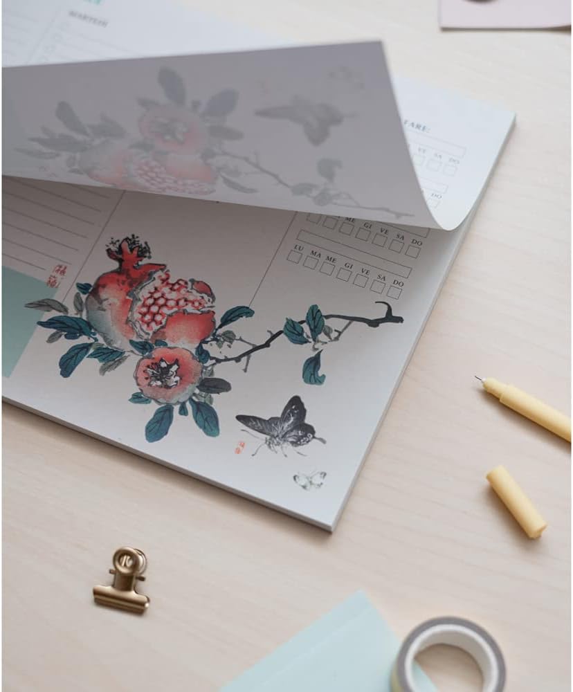 Official Italian Version Japanese A4 Desk Pad with Daily, Weekly and Monthly Calendar, Desktop Planner, Desktop Note Pad, 54 Undated Tear Off Sheets, 8.3 x 11.7 inches, to Do List