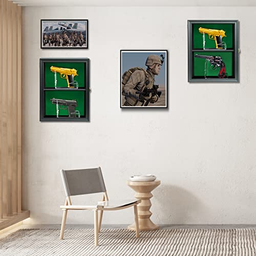 Comsrev 2 Handgun Pistol Revolver Gun Display Case Wall Mount Lockable Black Felt Wood Cabinet W/ 98% Uv Protection Acrylic Clear Door Gun Shadow Box Stand Rack Holder (Double Gun Display) #TOP6