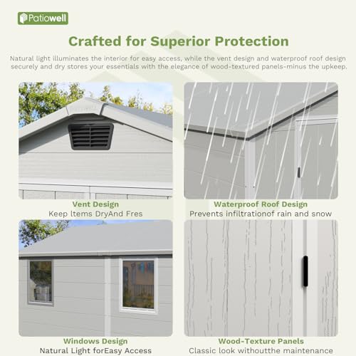 Image of Patiowell 6X8 FT Resin Outdoor Storage Shed with Floor, Light Gray