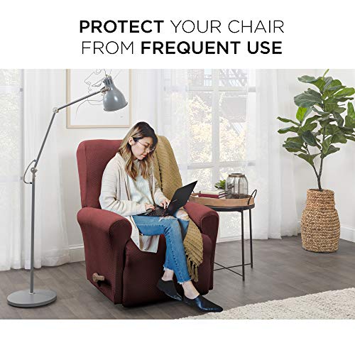 Maytex Pixel Ultra Soft Stretch 4 Pc Recliner Arm Furniture Cover Side Pocket, Wine Red Chair Slipcover #TOP1