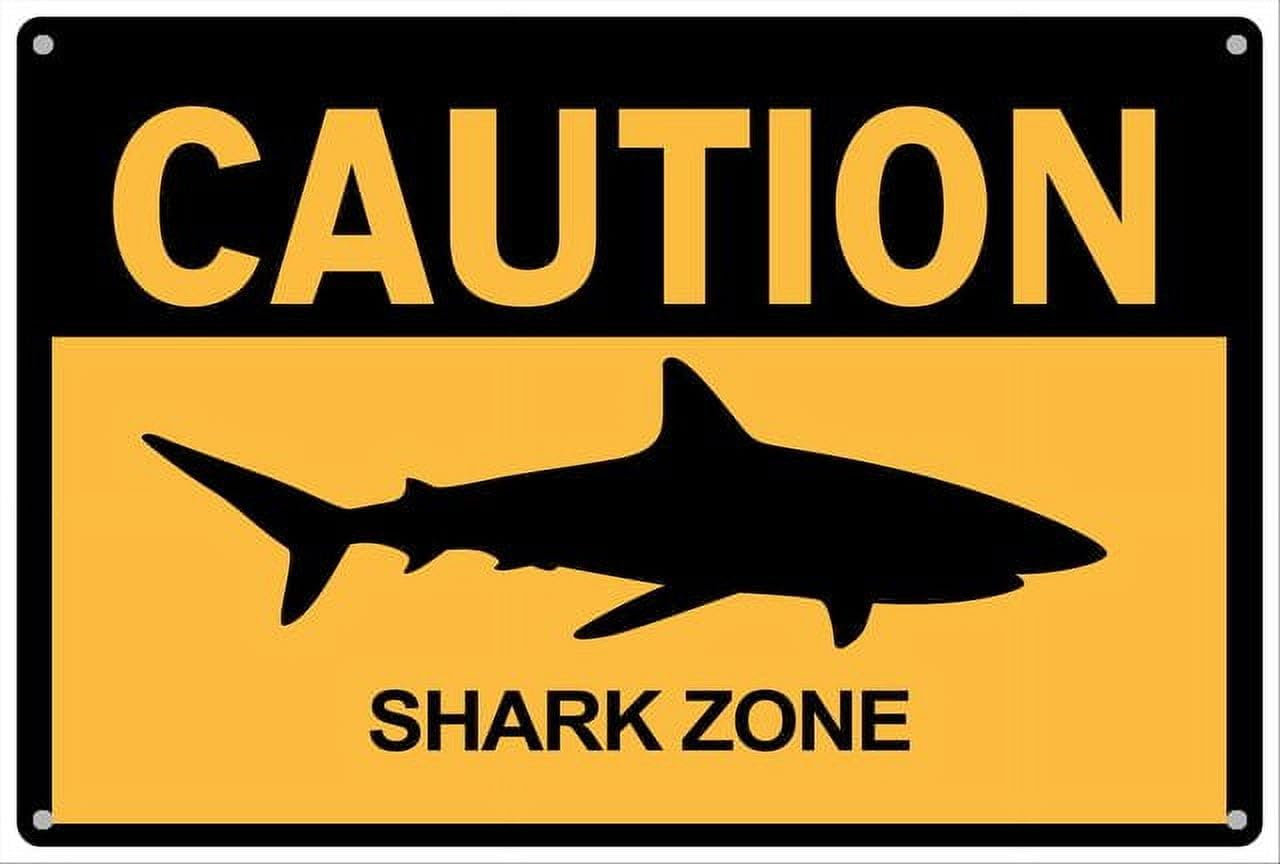peiyeety Caution Shark Zone Yellow Aluminum Tin Sign for Home Kitchen Wall Decor 12x16 Inches