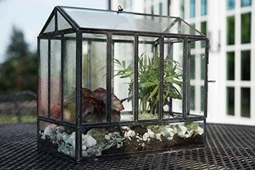 Black Glass House Terrarium – 10×7×10″ Geometric Indoor Planter Display Case