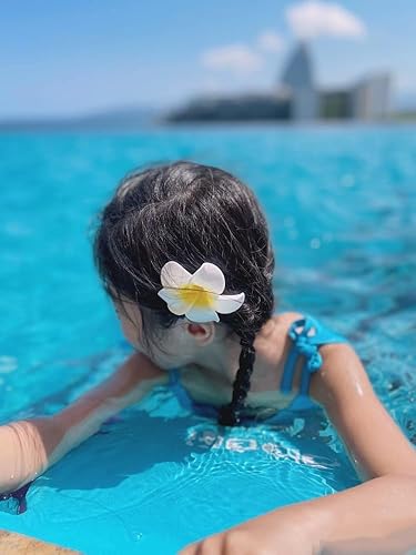 Miniatura 2 de 4 pinzas hawaianas para el cabello de Plumeria Galsang con flores para fiesta en la playa (4 unidades, blanco)