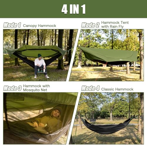 Image of Night Cat Camping Hammock Tent: Lightweight Portable 4 in 1 Hammock with Rain Tarp and Mosquito Net for Hiking Jungle Outdoor