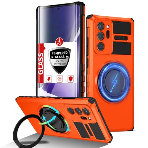 IYTRRYH for Samsung Galaxy Note 20 Ultra Case Magnetic Compatible with MagSafe Wireless Charging,with 1 Screen Protector,Built-in Kickstand Ring Military Grade Shockproof Heavy Duty Protection Orange