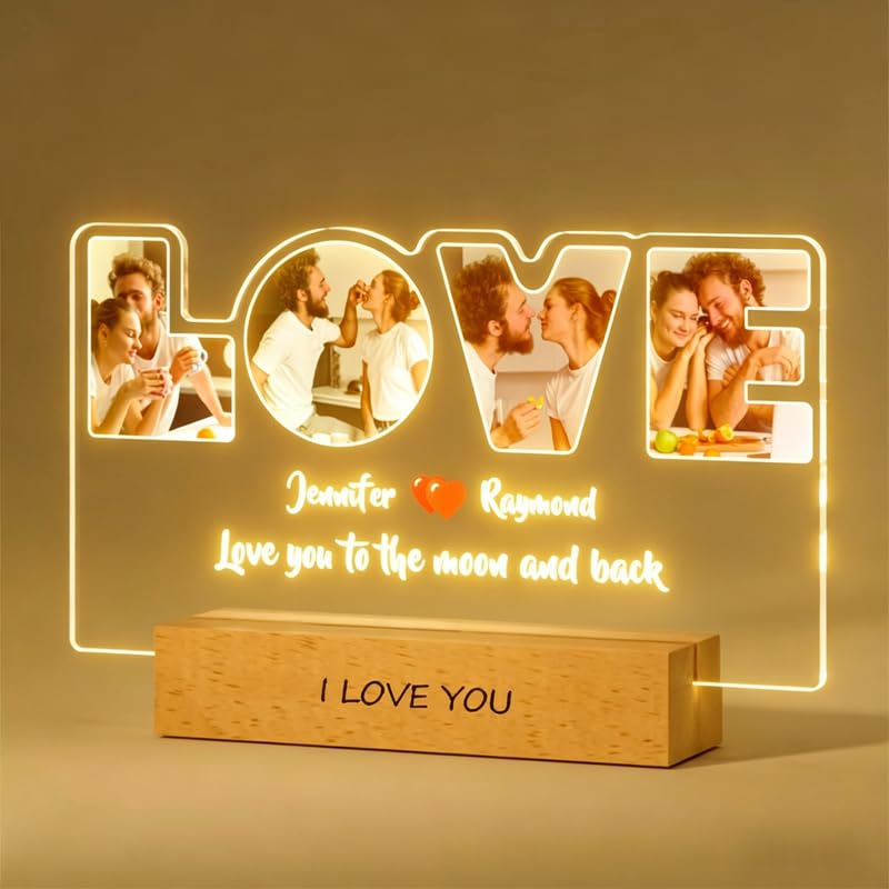 Personalised photo frame with photo upload multiple pictures text custom picture frame Premium Clear Acrylic personalised gifts for birthday Christmas anniversary Valentines Day gift for women Men