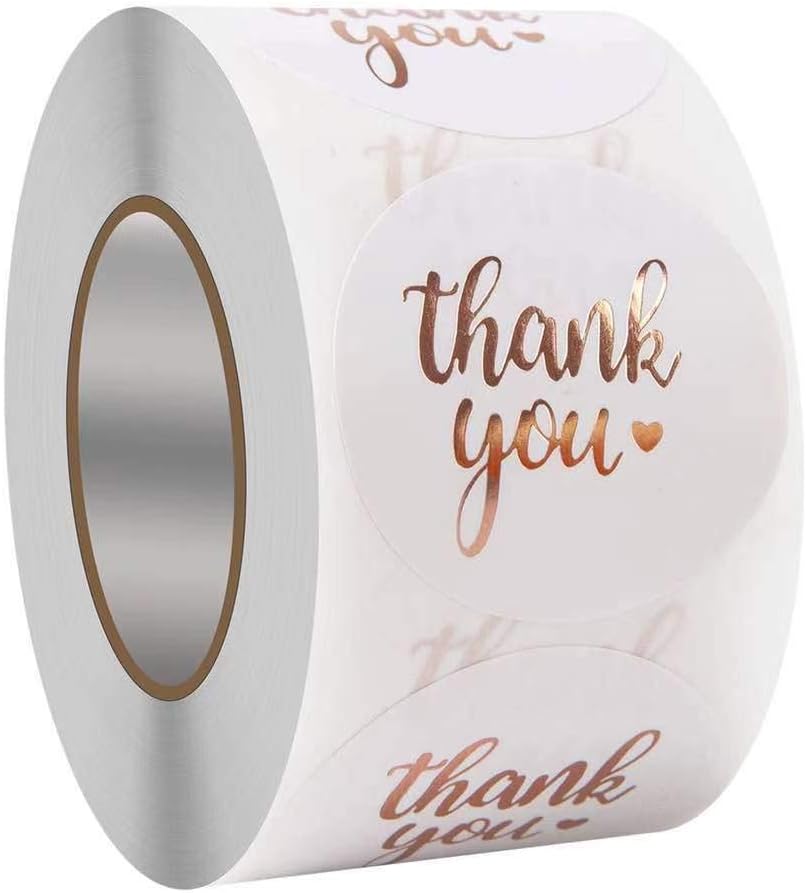 Thank You Stickers Roll,500PCS 1.5" Thank You for Supporting My Small Business Stickers Rose GoldThank You Label Stickers for Bubble Mailers,Envelopes,Online,Retail Store,Handmade Goods,Package