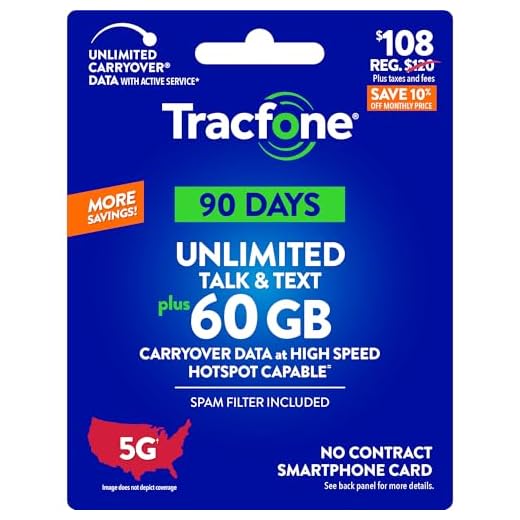 Tracfone $108 Unlimited Talk & Text, 60 GB of Data / 90 Days (Physical Card)
