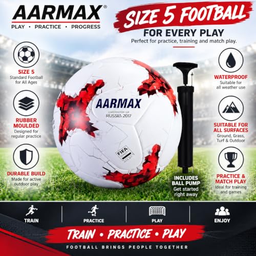 Image of Russian Football Practise Foot Ball Training Match Football Size 5 Original for All Ages Group Rubber Moulded Standard Sports Foot Ball for Ground, Grass, Turf, Outdoor Waterproof