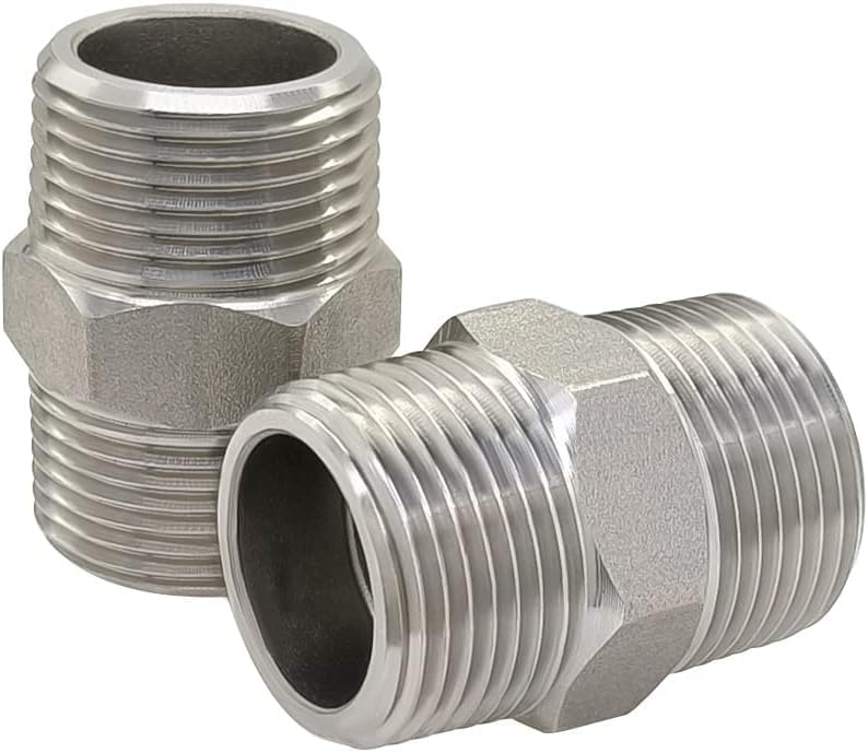 SWR 2Pcs 1/2" Male to 1/2" Male Thread Stainless Steel 304 Hex Fitting for Pipe Connecting Conversion,Direct water pipe fittings accessories