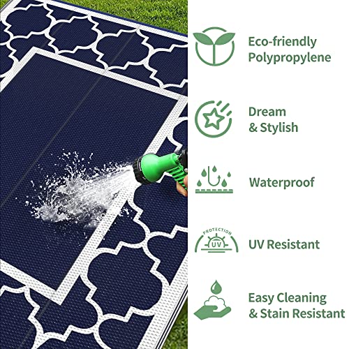 Genimo 6'X9' Outdoor Rug For Patio,Reversible Plastic Waterproof Rugs,Clearance Mat,Rv,Camping,Deck,Porch,Camper,Balcony,Blue & White #TOP6