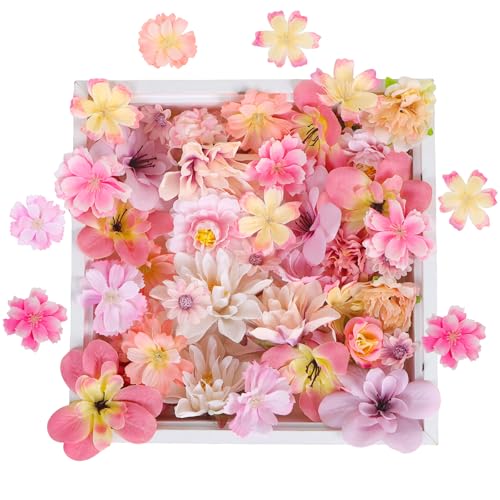 luluaday Kunstblumen Zum Basteln 49 Stück Kunstblumen Blumenköpfe Deko Seidenblumen Fake Blumen Blumendeko für Hochzeit DIY Zuhause Scrapbooking Hochzeit Party Home