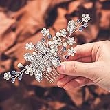 Evild Flower Birdal Hair Comb Silver Rhinestone Side Comb Headpieces Blue Crystal Wedding Hair Acces