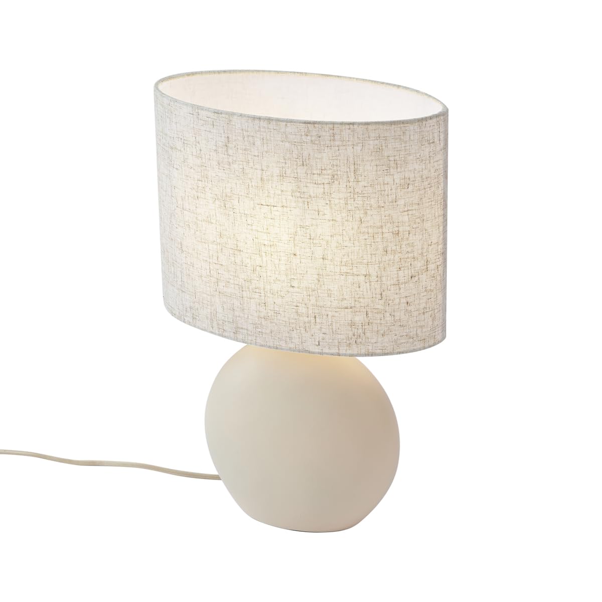 Qazqa Japandi Tischleuchte mit Schirm, Tischlampe - Timo - Beige, Oval, max. 15W, Geeignet für LED, 45cm, Ideal als Schlafzimmerlampe und Wohnzimmerlampe