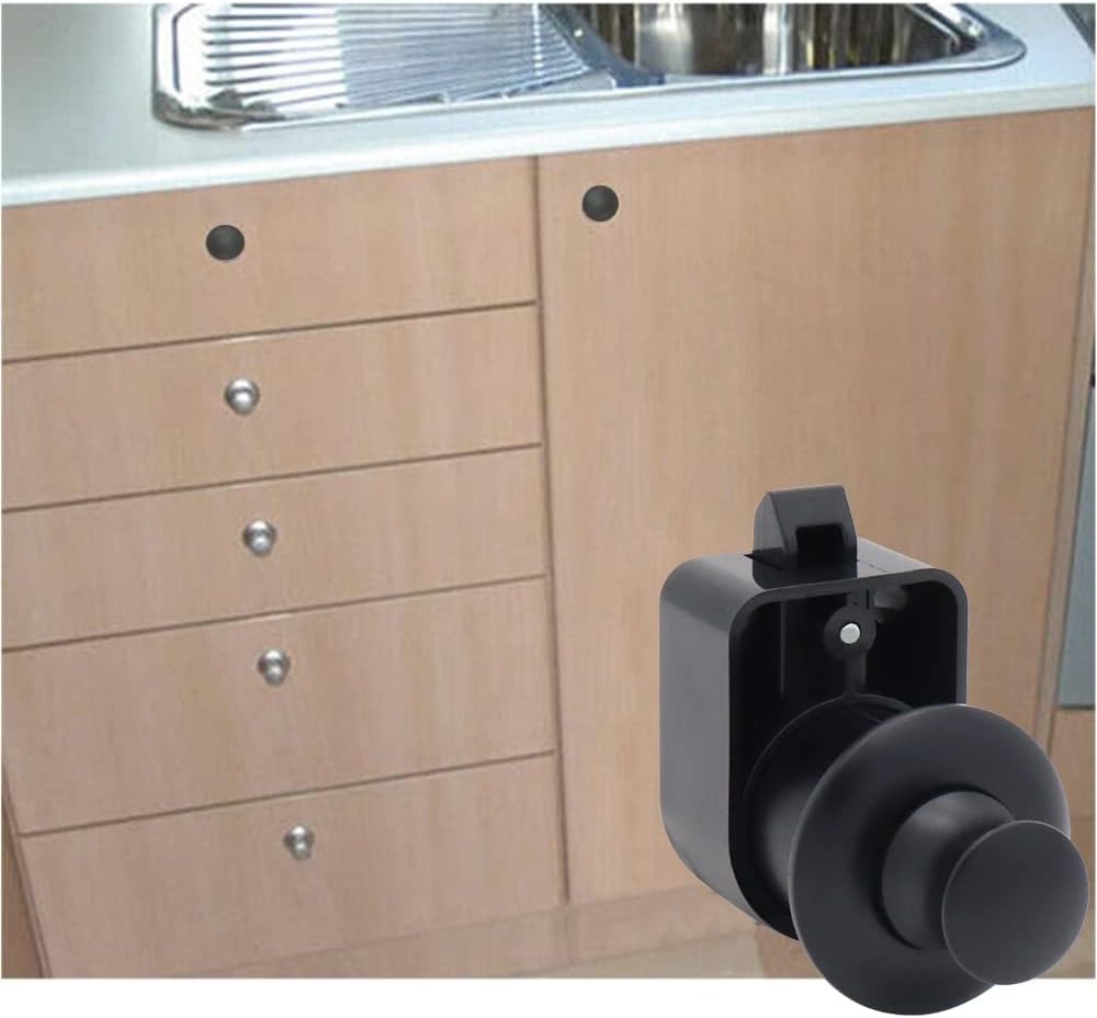 Upgraded 5 Sets Metal Push Button Latch Rv Compartment Latch Push Catches Knob for RV Camper Caravan Yacht Boat (Black)