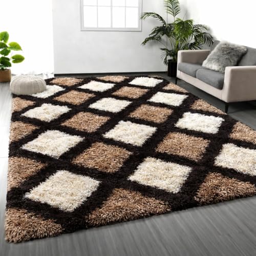 Image of 6x9 feet Soft Area Rug for Living Room and Bedroom, Modern Indoor Floor Carpet with Non-Slip Backing, Comfortable Decorative Home Decor Rug, Easy Clean & Durable- (Line Coffee, Rectangular)