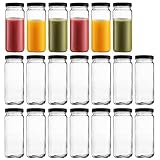 Glass Bottles 16oz, Maredash 20 Pack Clear Glass Storage Bottles with Black Lids