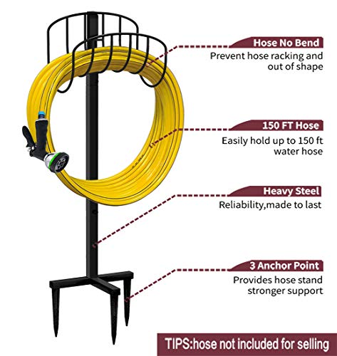 Artigarden Freestanding Garden Hose Holder Hanger, Outdoor Heavy Duty Metal Water Hose Storage Holders Stand Organizer Rack Detachable Stake, Holds 150 Ft of Hoses for Outside Lawn Yard, Black by Artigarden - Image 2