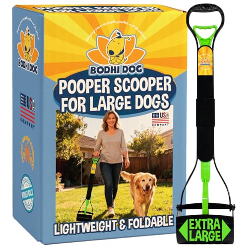 Bodhi Dog 32" Tall Non-Breakable Pooper Scooper for Large Dogs - Lightweight, Foldable Design with Extra Long Handle (Green)