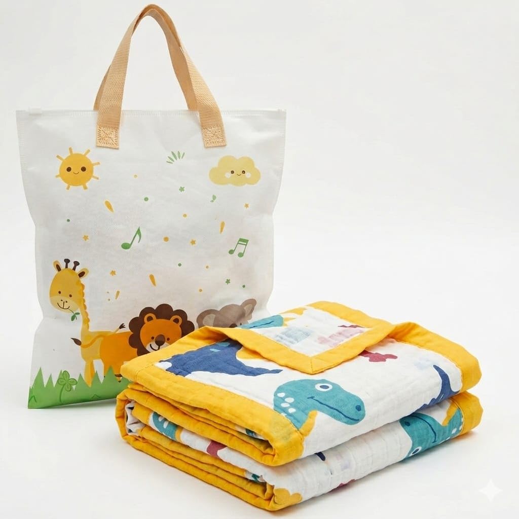 Babyholic Baby Blanket, Pink, Hot Air Balloon Print, Soft Muslin, Newborn Crib Blanket (White & Yellow)-image-43