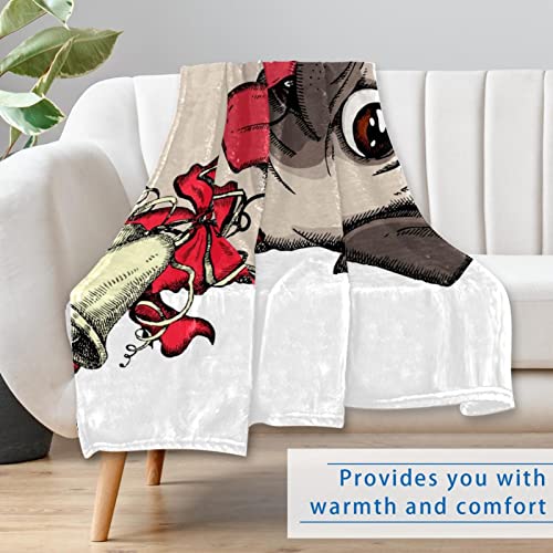 Couverture de Noël pour chien 150x100 cm plaid doux avec motifs bonnets et clochettes