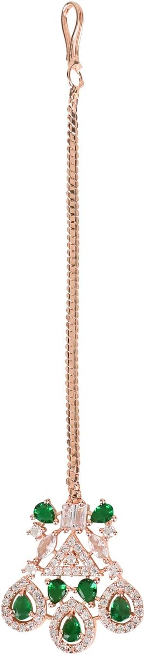 I Jewels Silver Plated Beautiful AD & CZ Studded Crystal Maang Tikka for Women (T2107-12)
