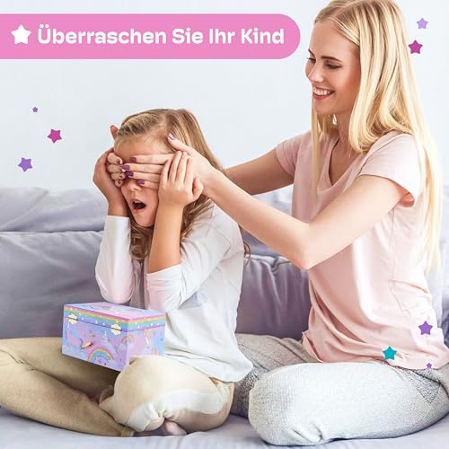 Jewelkeeper Musikalisches Schmuckkästchen Mädchen, drehendes Einhorn, Spieluhr, Schmuckaufbewahrung mit Zuckerwatte Design - Einhorn Geschenke für Mädchen - Schöner Träumer Song