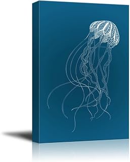 wall26 - Canvas Wll Art - Jellyfish on Blue Ocean Themed Background - Giclee Print and Stretched Gallery Wrap | Modern Home Art Ready to Hang - 12"x18"