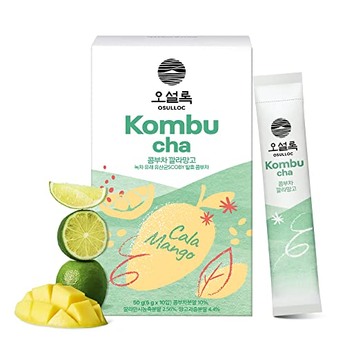 Osulloc Kombucha Tea Calamango (Calamansi & Mango Blending), Sparkling Powdered Mix Beverage, No Added Sugar, 10 Sticks, 1.76Oz #TOP14